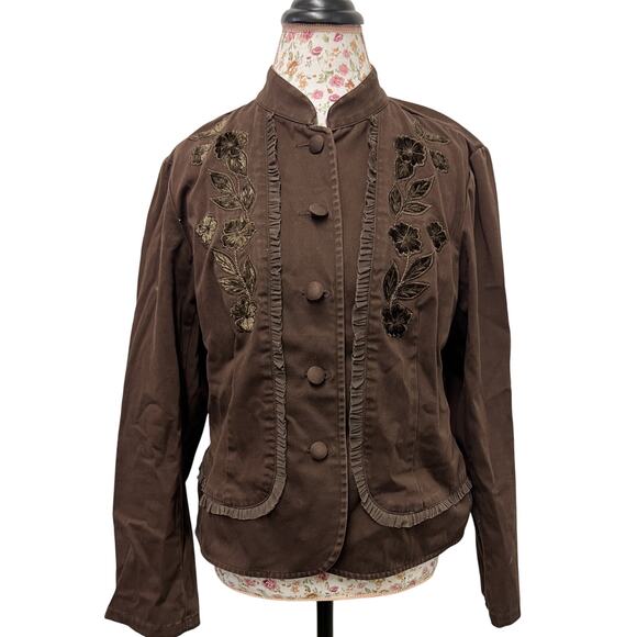 Talbots Jackets & Blazers - 🧥 Talbots 12 Brown Embroidered Jacket Modern Prep Tailored Floral Blazer